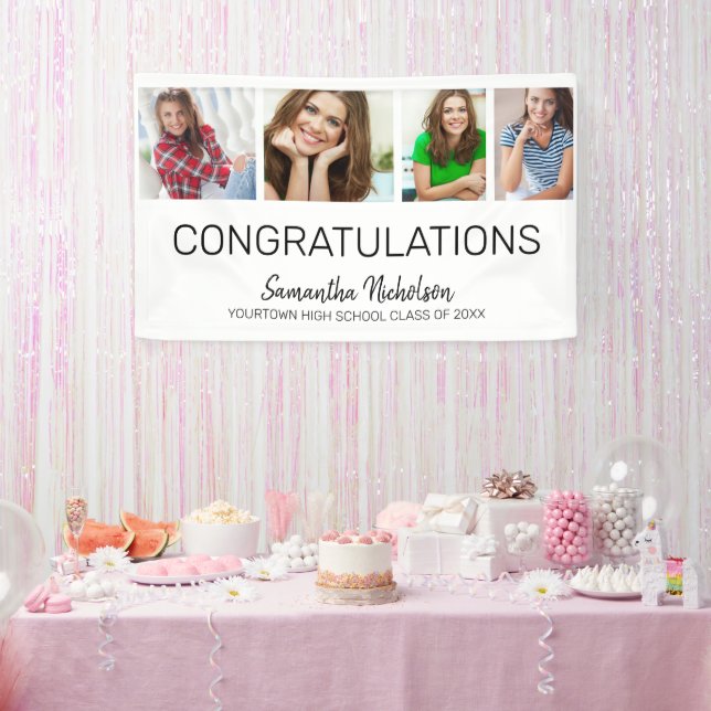 Graduierungspartei 4 Foto Weiß Moderne Banner (Party)