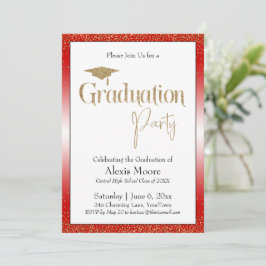 Graduierungspartei Bright Red Ombre Gold Confetti Einladung