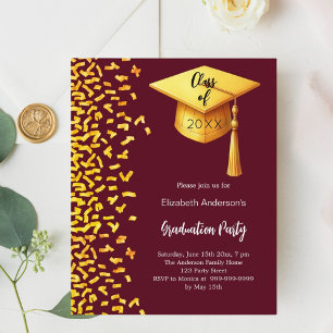 Graduierungspartei burgundy Gold Einladung