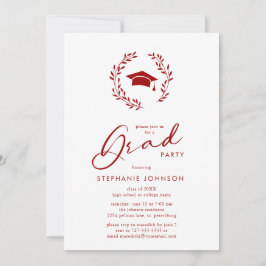 Graduierungspartei Calligraphy Grad Cap Crimson Einladung