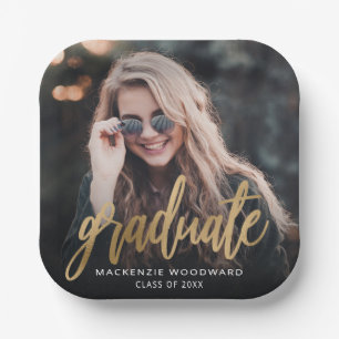 Graduierungspartei Custom Foto Gold Script Pappteller