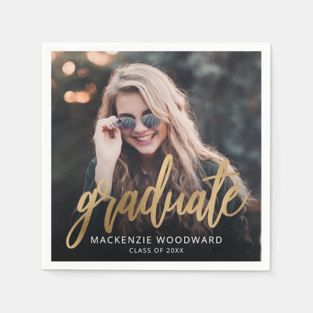 Graduierungspartei Custom Foto Gold Script Serviette (Vorderseite)
