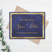 Graduierungspartei dunkelblaues Gold Save the Date