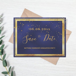 Graduierungspartei dunkelblaues Gold Save the Date Postkarte