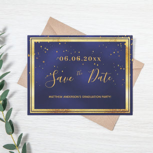 Graduierungspartei dunkelblaues Gold Save the Date Postkarte