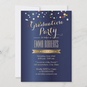 Graduierungspartei Elegant Navy Blue Confetti Einladung