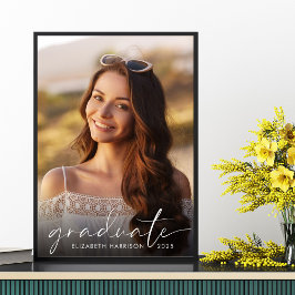 Graduierungspartei Elegantes White Script-Foto Poster