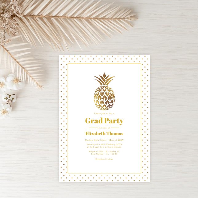 Graduierungspartei für Ananas Einladung (Gold Pineapple Graduation Party Invitation)