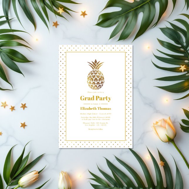 Graduierungspartei für Ananas Einladung (Gold Pineapple Graduation Party Invitation)
