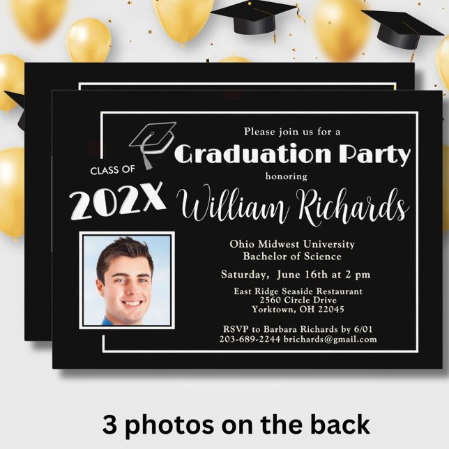 Graduierungspartei für Fotos mit schwarzem und wei Einladung (Von Creator hochgeladen)