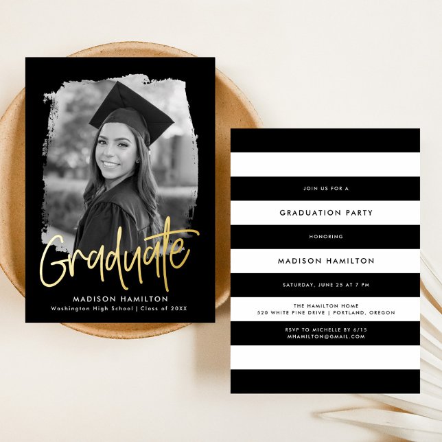 Graduierungspartei für Gold Foil Script-Foto Folieneinladung (Von Creator hochgeladen)