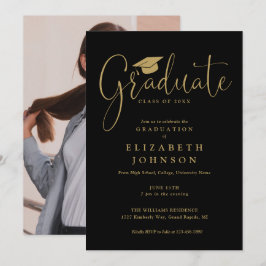 Graduierungspartei für Schwarz-und Gold-Script-Fot Einladung