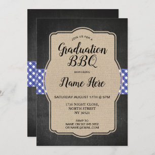 Graduierungspartei GRILLEN Invite Blue Gingham Bur Einladung