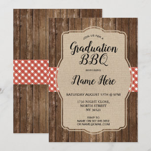 Graduierungspartei lädt Red Gingham GRILLEN Burlap Einladung