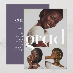 Graduierungspartei Lila drei FotoCollage Einladung