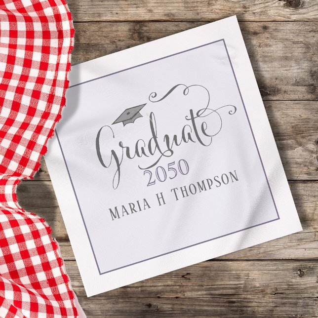Graduierungspartei - Lila Skript Serviette (Purple graduation party custom napkin.)