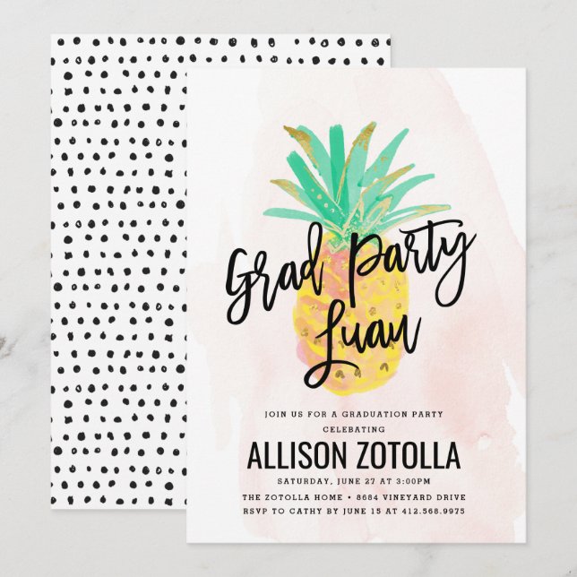 Graduierungspartei Luau Tropisches Ananas-Party Einladung (Vorne/Hinten)
