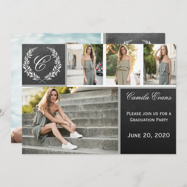 Graduierungspartei Monogramm Einladung (Vorne/Hinten)