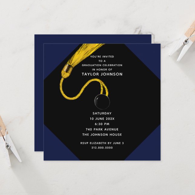 Graduierungspartei Navy Blue Einladung (Vorderseite/Rückseite Beispiel)