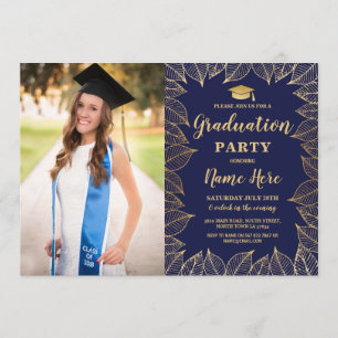 Graduierungspartei Navy Gold Leaf Herbst Herbst Fo Einladung