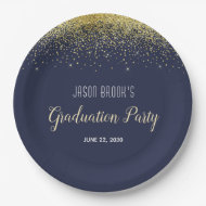 Graduierungspartei Platinum Gold Confetti Black In Pappteller