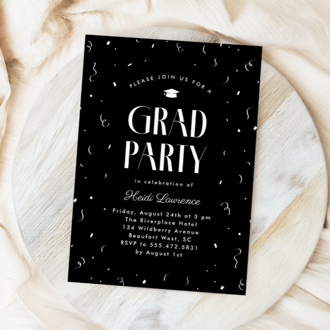 Graduierungspartei Schwarz + Weiß Moderne Typograf Einladung (classic black and white modern typography graduation party invite)