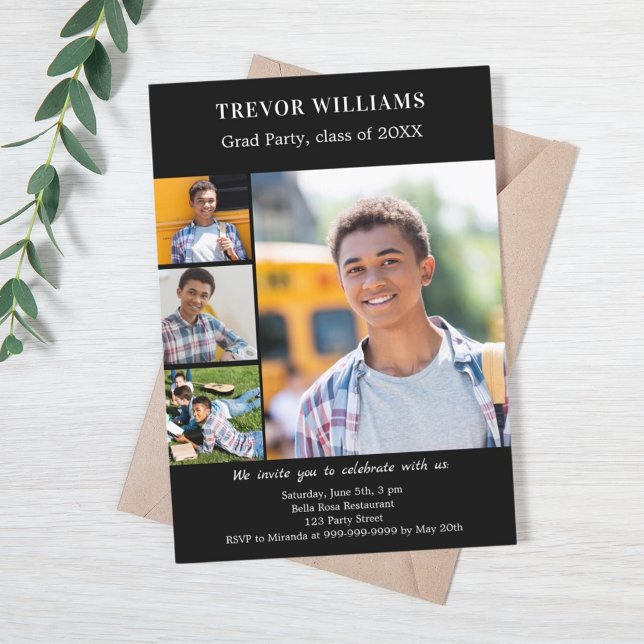 Graduierungspartei Schwarz-weißes Foto Collage Einladung (Von Creator hochgeladen)