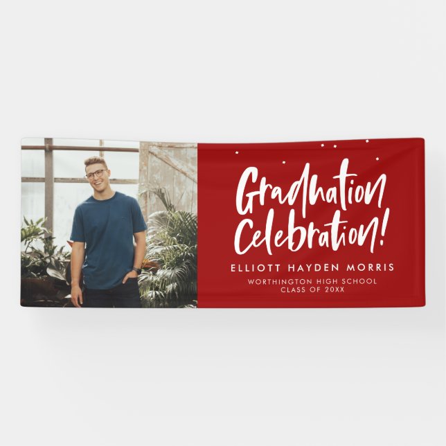 Graduierungsparty 1 Foto Spaß Rot Banner (Horizontal)