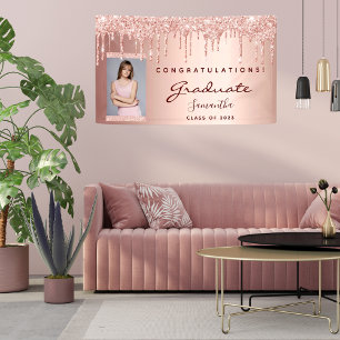 Graduierungsparty 2023 Foto Rose Gold Glitzer Trop Banner