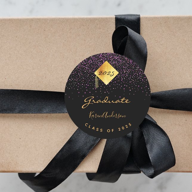 Graduierungsparty 2023 Graduierte schwarze lila Mü Runder Aufkleber (Von Creator hochgeladen)