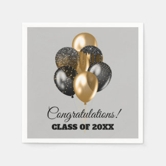 Graduierungsparty Black and Gold Balloons Gray Serviette
