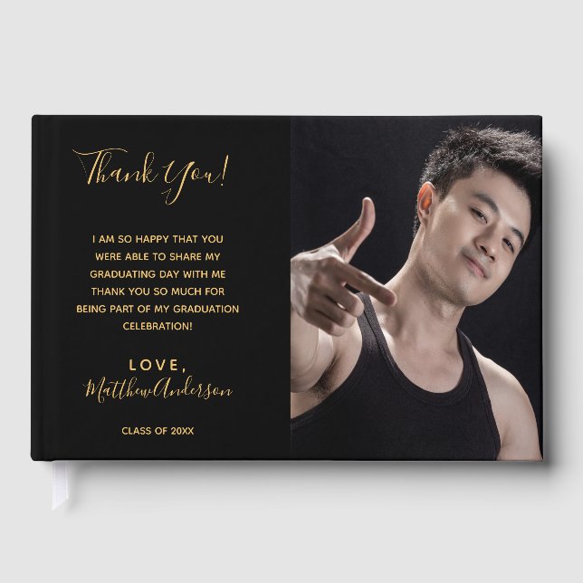 Graduierungsparty Black Foto vielen Dank Gästebuch (Vorderseite)