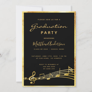 Graduierungsparty Black Music Gold Einladung