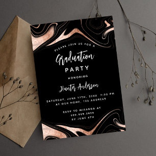 Graduierungsparty Black Rose Gold Moderne Luxus Einladung