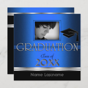 Graduierungsparty Black Silver Blue Foto Junge män Einladung
