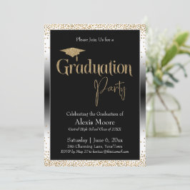 Graduierungsparty Black & White Ombre Gold Confett Einladung