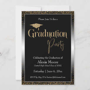 Graduierungsparty Black & White Ombre Gold Confett Einladung
