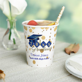 Graduierungsparty Blue Gold Confetti Personalisier Pappbecher