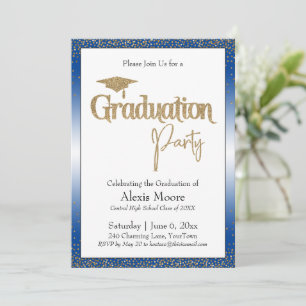 Graduierungsparty Blue Ombre Gold Confetti Einladung