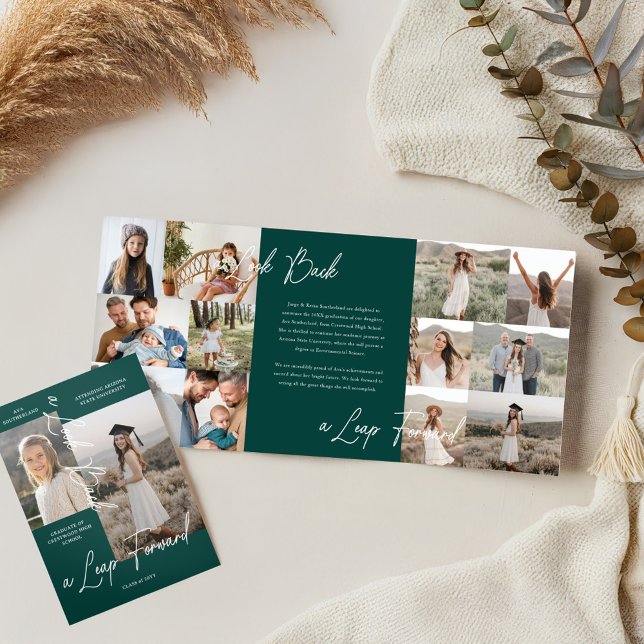 Graduierungsparty Dann & Jetzt Grad FotoCollage Dreifach Gefaltete Ankündigung (Graduation Party Then & Now Grad Photo Collage Tri-Fold Announcement (Inside & Cover))