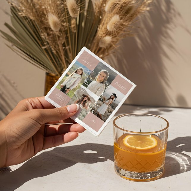 Graduierungsparty Dann & Jetzt Grad FotoCollage Serviette (Graduation Party Then & Now Grad Photo Collage Napkins)