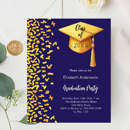 Graduierungsparty dunkelblaue Goldeinladung