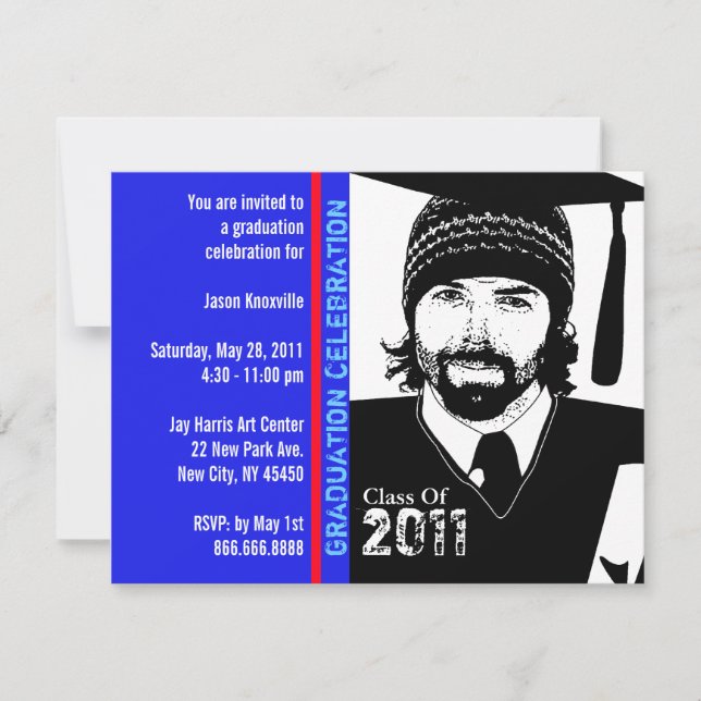 Graduierungsparty Einladung Funny Cartoon Cap Gown (Vorderseite)