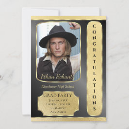 Graduierungsparty Einladung Gold & Schwarz