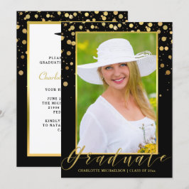 Graduierungsparty Elegantes Black Foto Gold Confet Einladung