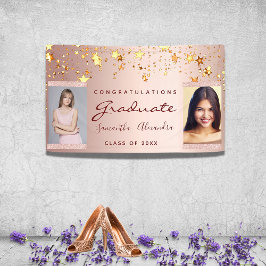 Graduierungsparty Foto Rose Gold Sterne Duo Banner