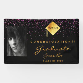 Graduierungsparty Foto schwarzes lila Gold Banner