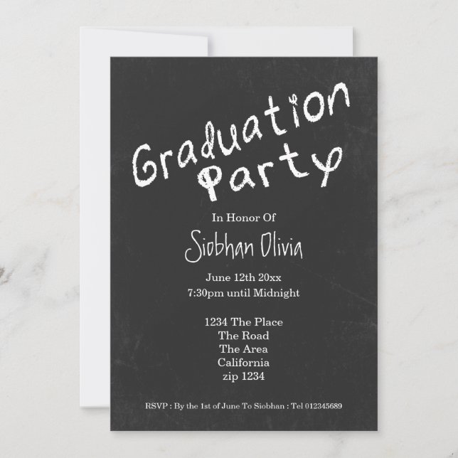 Graduierungsparty Fun Chalkboard Einladung (Vorderseite)