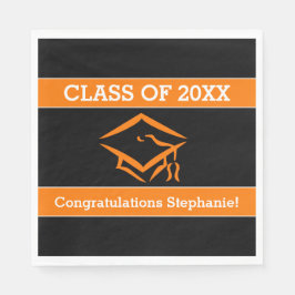 Graduierungsparty für Schwarz und Orange Mortarboa Serviette