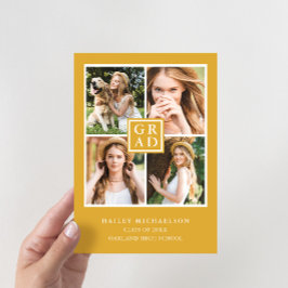 Graduierungsparty für tiefgelbes Fotokollaps Einladung